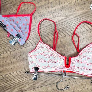 UO Valentine's Day, READ MY LIPS Underwire Bralette, Sheer White w Red, 34C